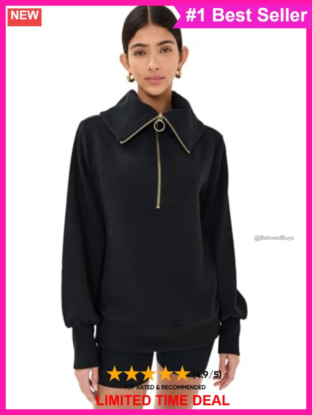 Heavyweight Ribbed Knit Pullover with Bishop Sleeves and Exaggerated Collar